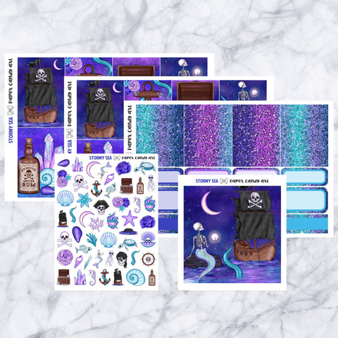 ADD-ONS Stormy Sea // Planner Stickers // double box, glitter headers, full boxes, deco, fashion girls
