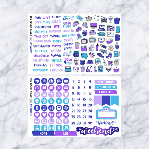 HP DELUXE Kit Stormy Sea // Weekly Planner Stickers Kit // Happy Planner Classic