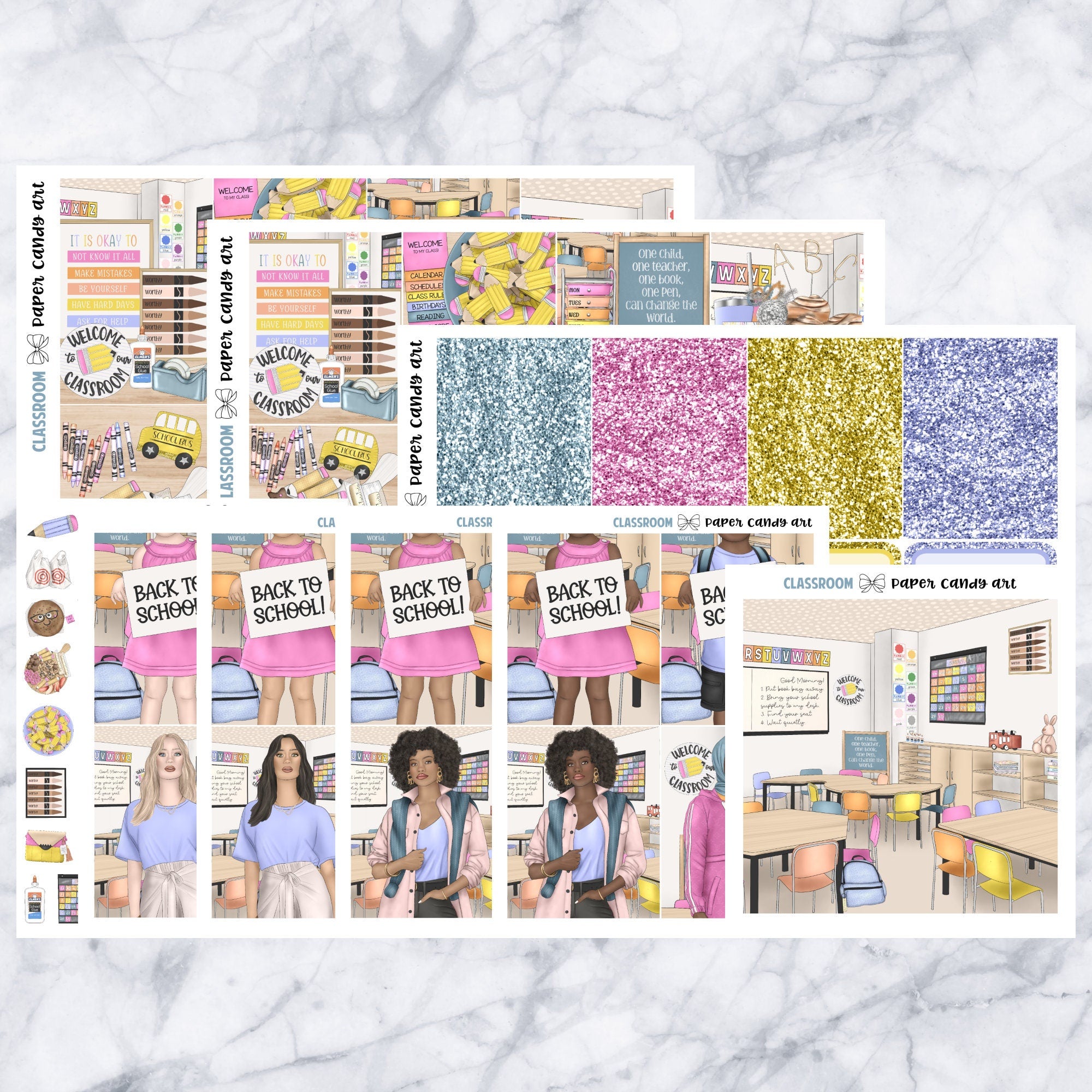 ADD-ONS Classroom // Planner Stickers // double box, glitter headers, full boxes, deco, fashion girls