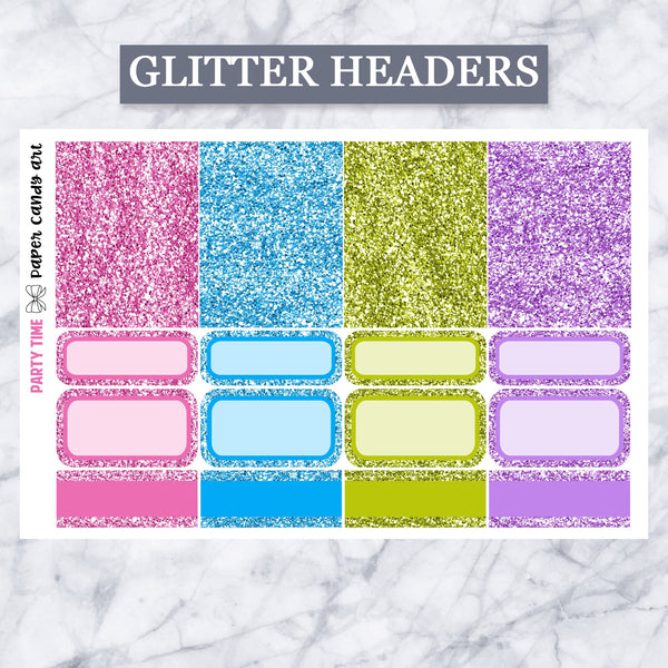 ADD-ONS Party Time // Planner Stickers // double box, glitter headers, full boxes, deco, fashion girls
