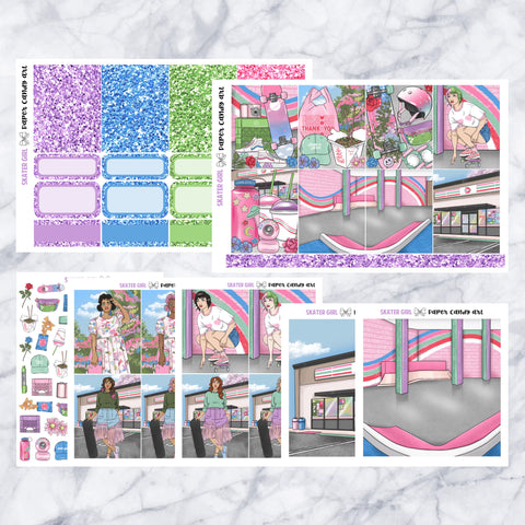 ADD-ONS Skater Girl // Planner Stickers // double box, glitter headers, full boxes, deco, fashion girls