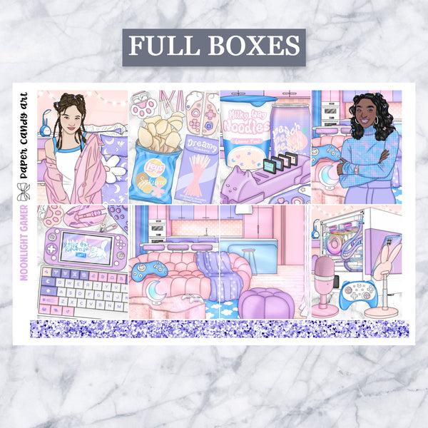 ADD-ONS Moonlight Gamer // Planner Stickers // double box, glitter headers, full boxes, deco, fashion girls