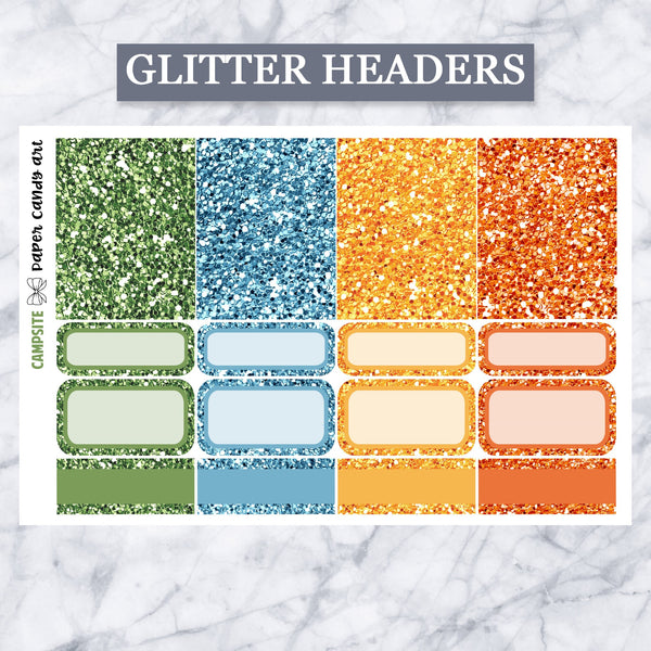 ADD-ONS Campsite // Planner Stickers // double box, glitter headers, full boxes, deco