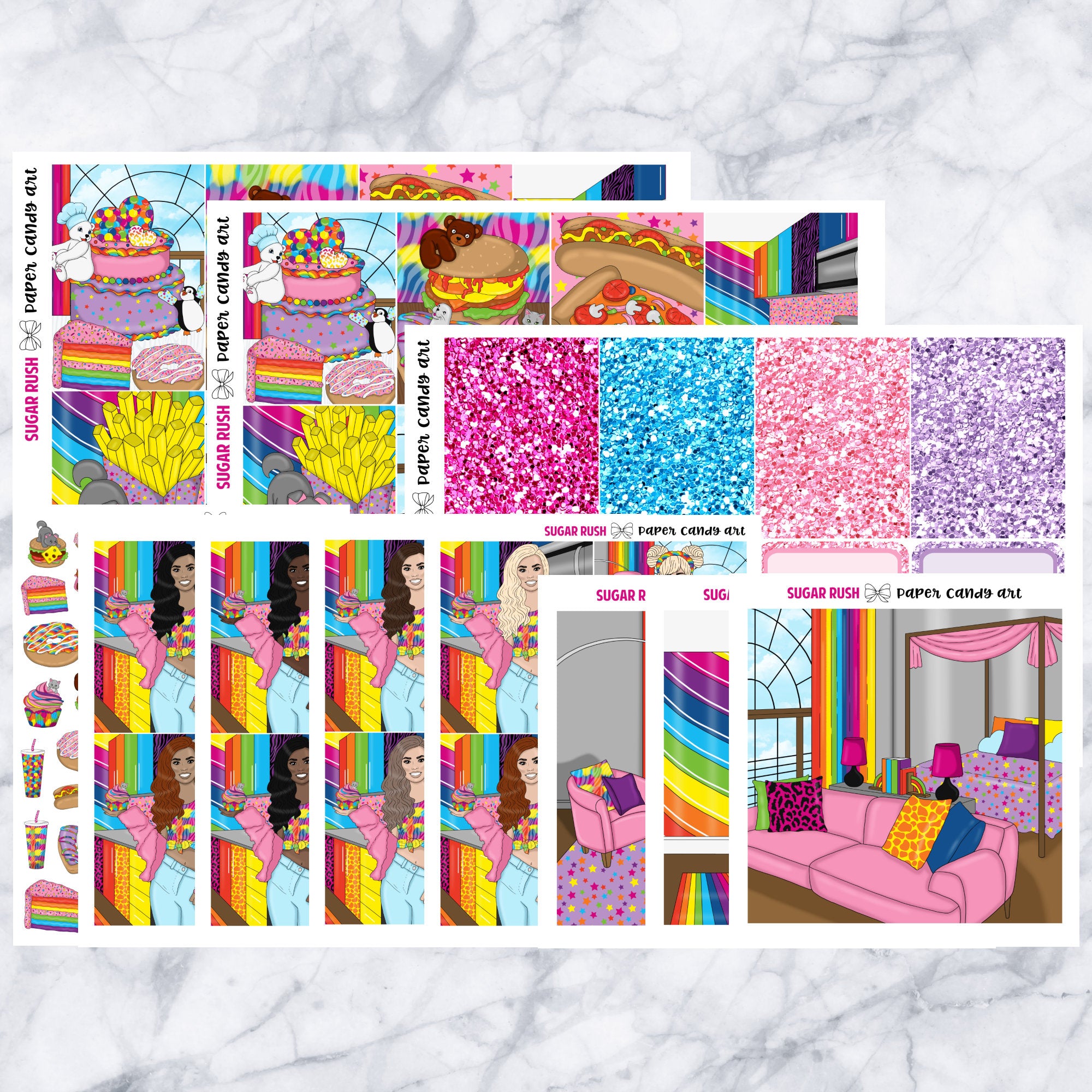 ADD-ONS Sugar Rush // Planner Stickers // double box, glitter headers, full boxes, deco, fashion girls