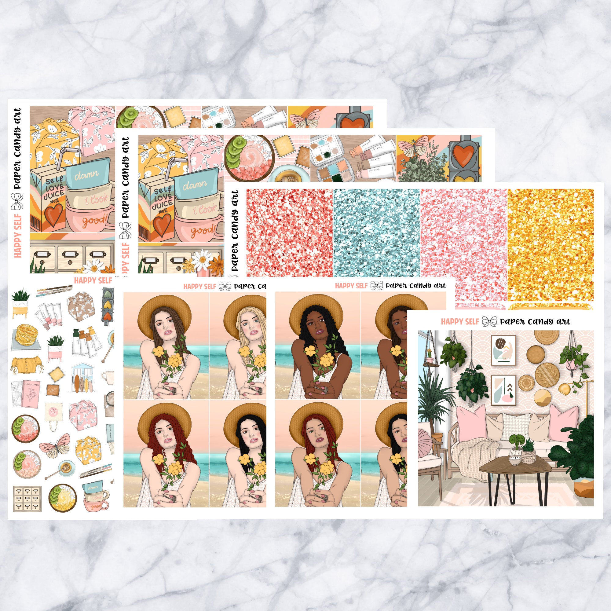 ADD-ONS Happy Self // Planner Stickers // double box, glitter headers, full boxes, deco, fashion girls
