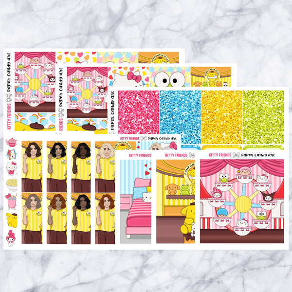 ADD-ONS Kitty Friends // Planner Stickers // double box, glitter headers, full boxes, deco, fashion girls