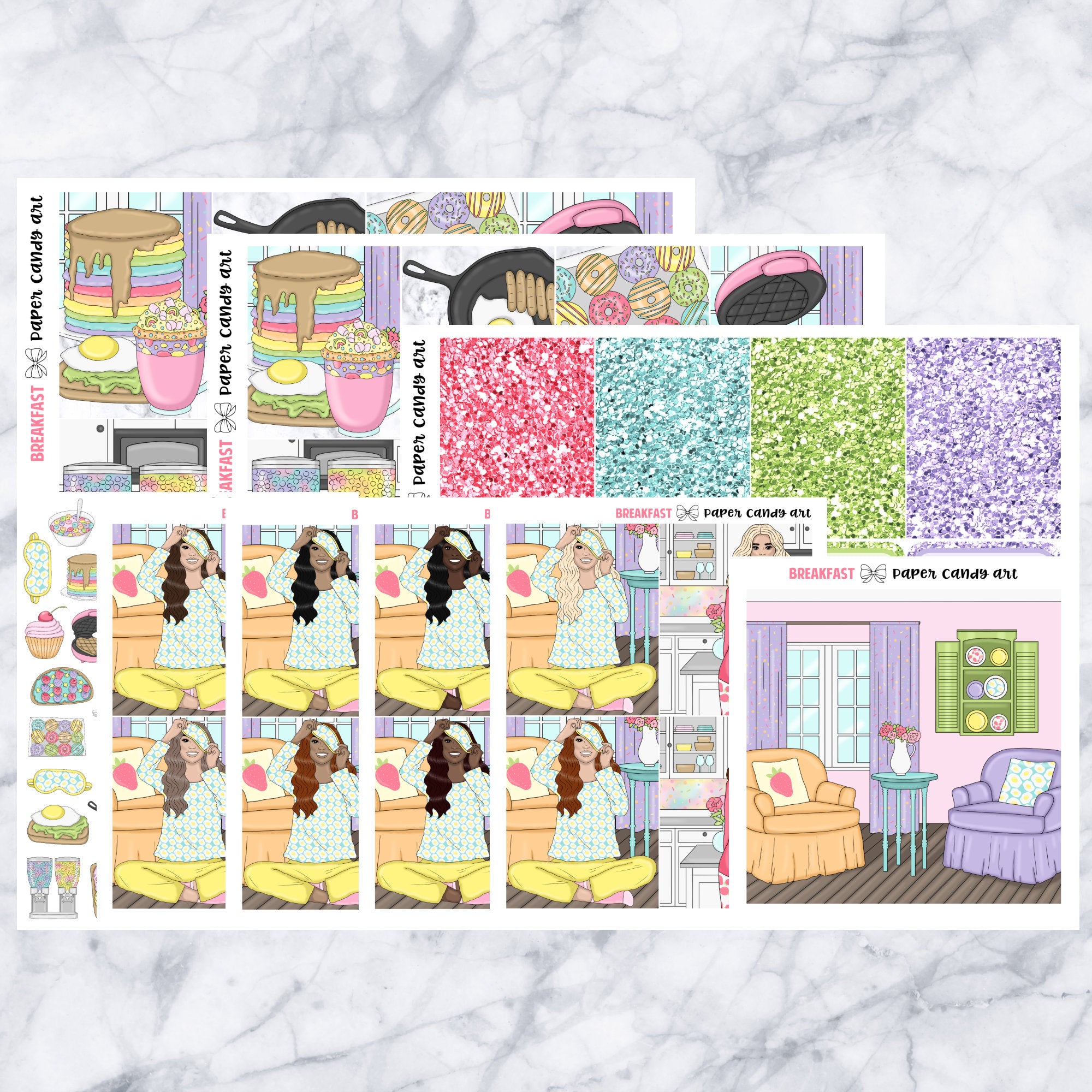 ADD-ONS Breakfast // Planner Stickers // double box, glitter headers, full boxes, deco, fashion girls