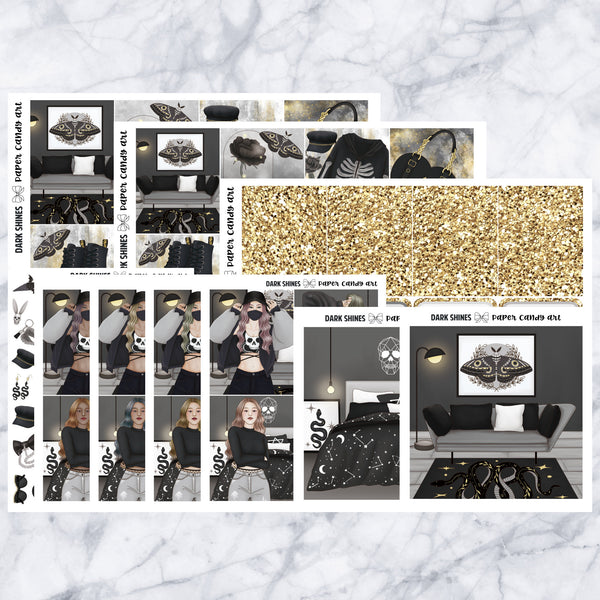 ADD-ONS Dark Shines // Planner Stickers // double box, glitter headers, full boxes, deco, fashion girls