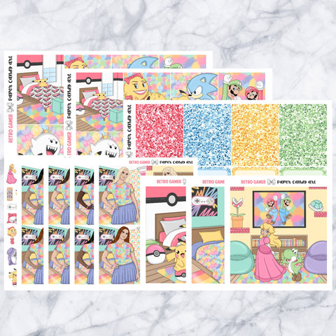 ADD-ONS Retro Gamer // Planner Stickers // double box, glitter headers, full boxes, deco, fashion girls