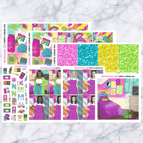 ADD-ONS 90s Nostalgia // Planner Stickers // double box, glitter headers, full boxes, deco, fashion girls