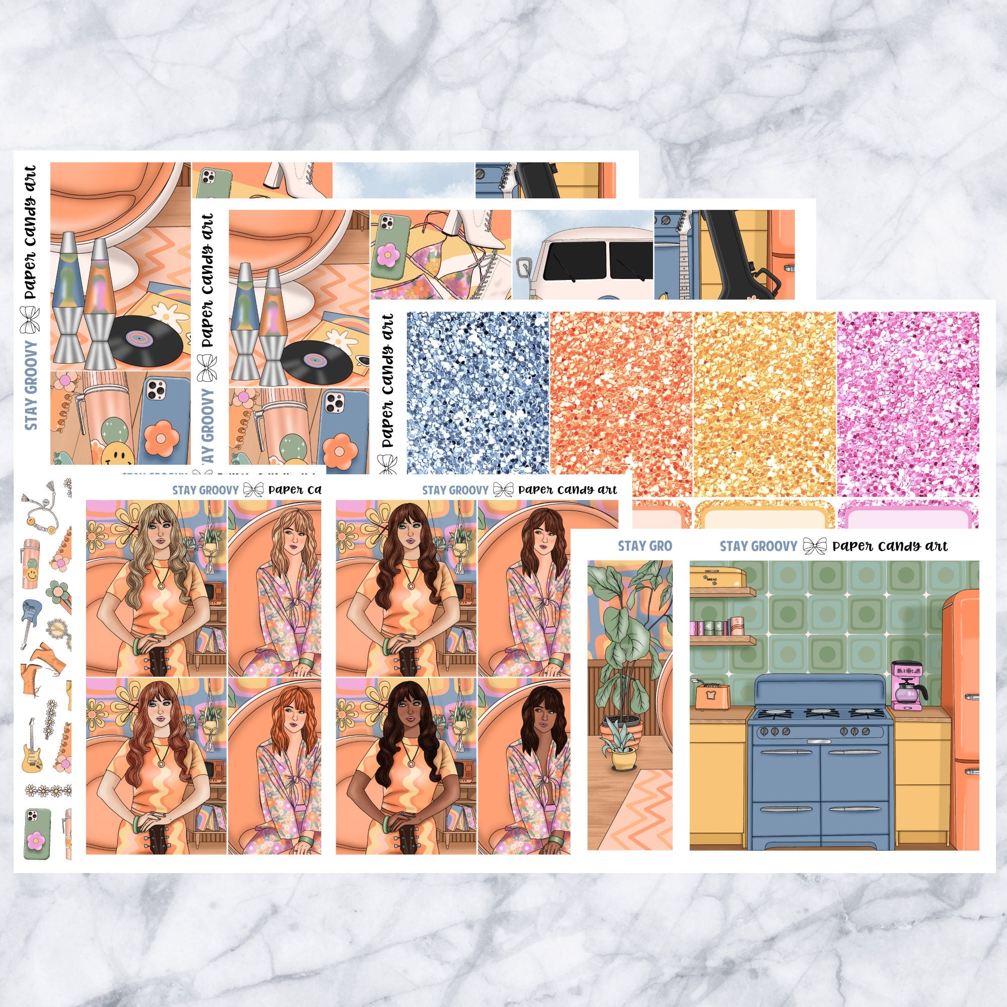 ADD-ONS Stay Groovy // Planner Stickers // double box, glitter headers, full boxes, deco, fashion girls