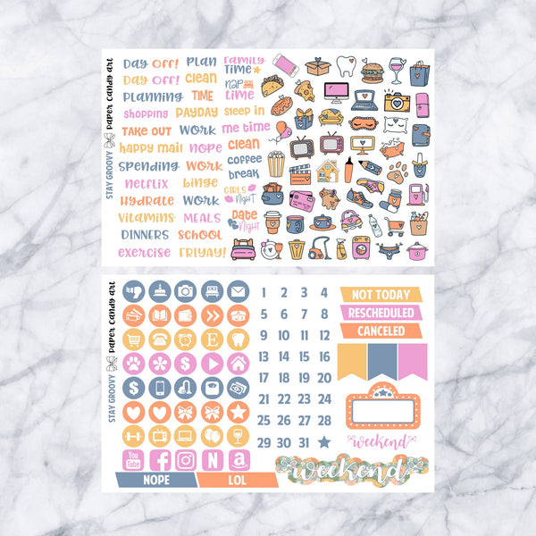 HP DELUXE Kit Stay Groovy // Weekly Planner Stickers Kit // Happy Planner Classic