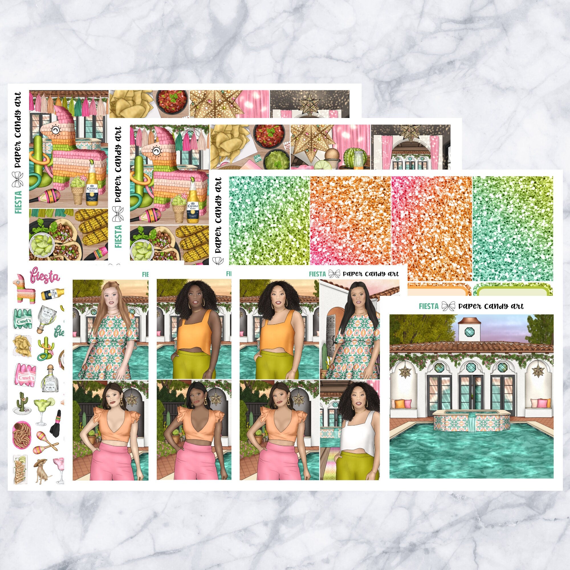 ADD-ONS Fiesta // Planner Stickers // double box, glitter headers, full boxes, deco, fashion girls