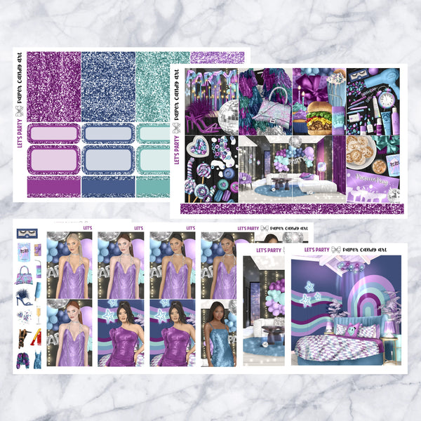 ADD-ONS Let's Party // Planner Stickers // double box, glitter headers, full boxes, deco, fashion girls