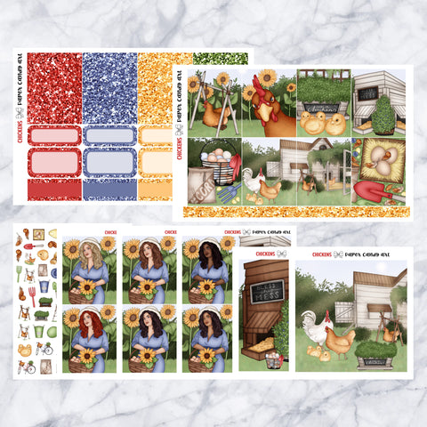 ADD-ONS Chickens // Planner Stickers // double box, glitter headers, full boxes, deco, fashion girls