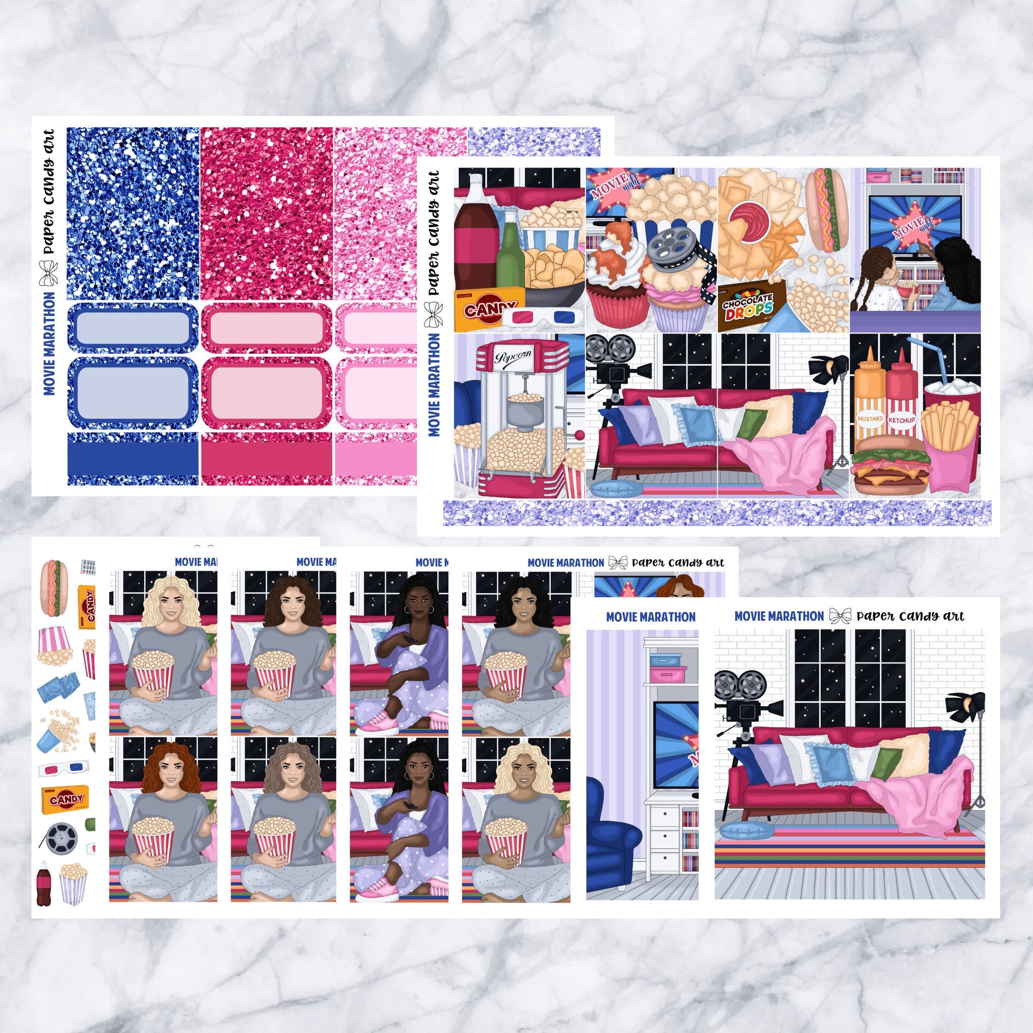 ADD-ONS Movie Marathon // Planner Stickers // double box, glitter headers, full boxes, deco, fashion girls