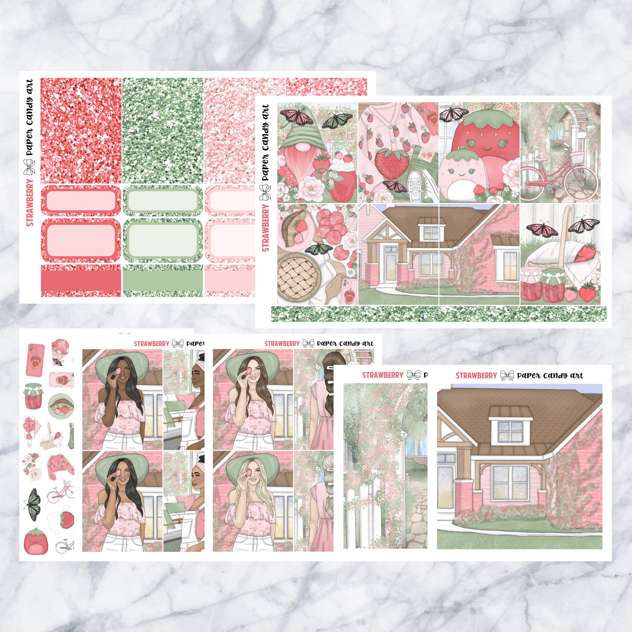 ADD-ONS Strawberry // Planner Stickers // double box, glitter headers, full boxes, deco, fashion girls
