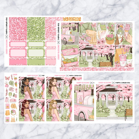 ADD-ONS Cherry Blossoms // Planner Stickers // double box, glitter headers, full boxes, deco, fashion girls