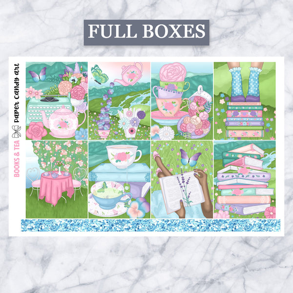 ADD-ONS Books & Tea // Planner Stickers // double box, glitter headers, full boxes, deco, fashion girls