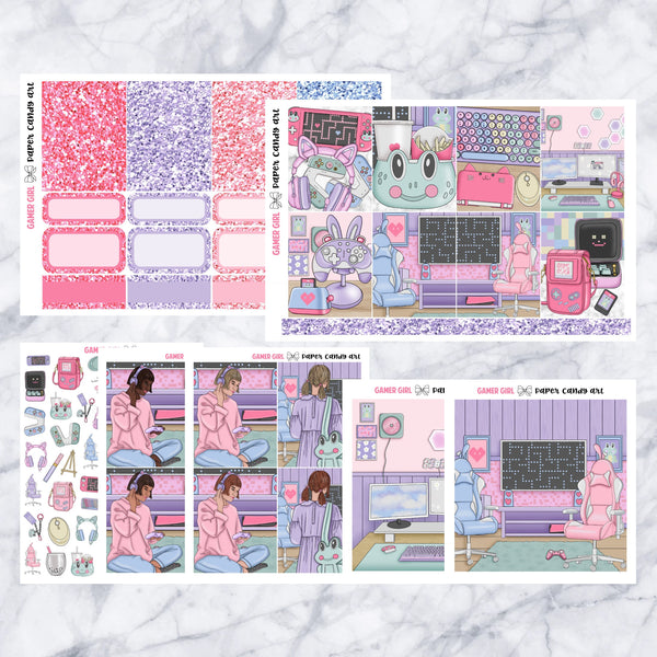 ADD-ONS Gamer Girl // Planner Stickers // double box, glitter headers, full boxes, deco, fashion girls