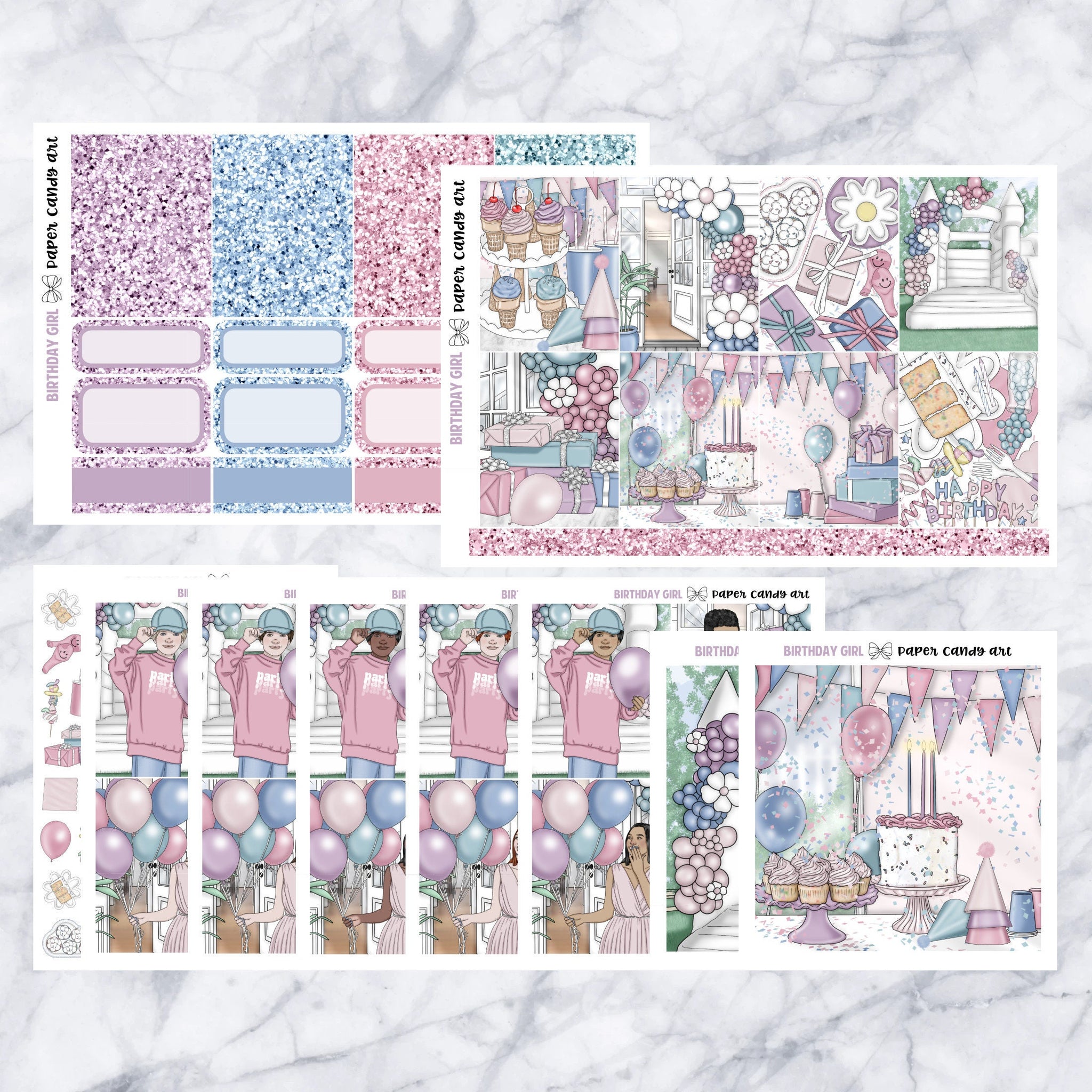 ADD-ONS Birthday Girl // Planner Stickers // double box, glitter headers, full boxes, deco, fashion girls