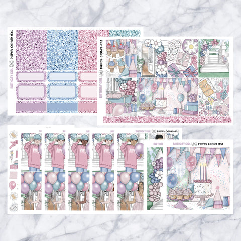 ADD-ONS Birthday Girl // Planner Stickers // double box, glitter headers, full boxes, deco, fashion girls