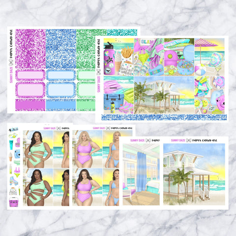 ADD-ONS Sunny Daze // Planner Stickers // double box, glitter headers, full boxes, deco, fashion girls