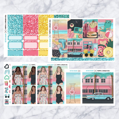 ADD-ONS Retro Miami // Planner Stickers // double box, glitter headers, full boxes, deco, fashion girls