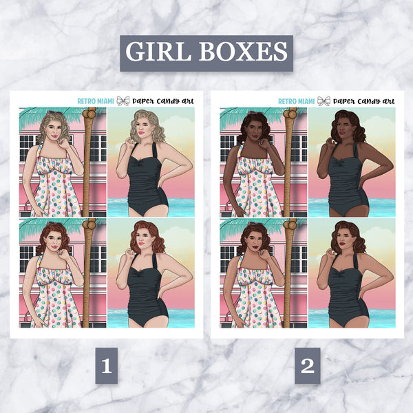 ADD-ONS Retro Miami // Planner Stickers // double box, glitter headers, full boxes, deco, fashion girls
