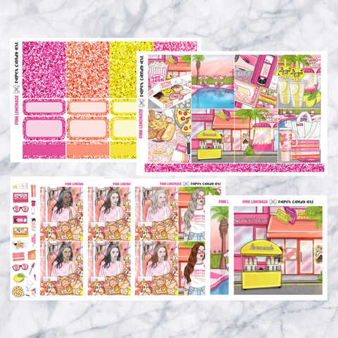 ADD-ONS Pink Lemonade // Planner Stickers // double box, glitter headers, full boxes, deco, fashion girls
