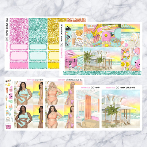 ADD-ONS Happy Daze // Planner Stickers // double box, glitter headers, full boxes, deco, fashion girls