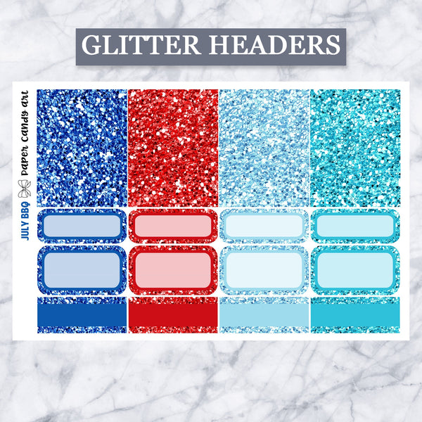 ADD-ONS July BBQ // Planner Stickers // double box, glitter headers, full boxes, deco