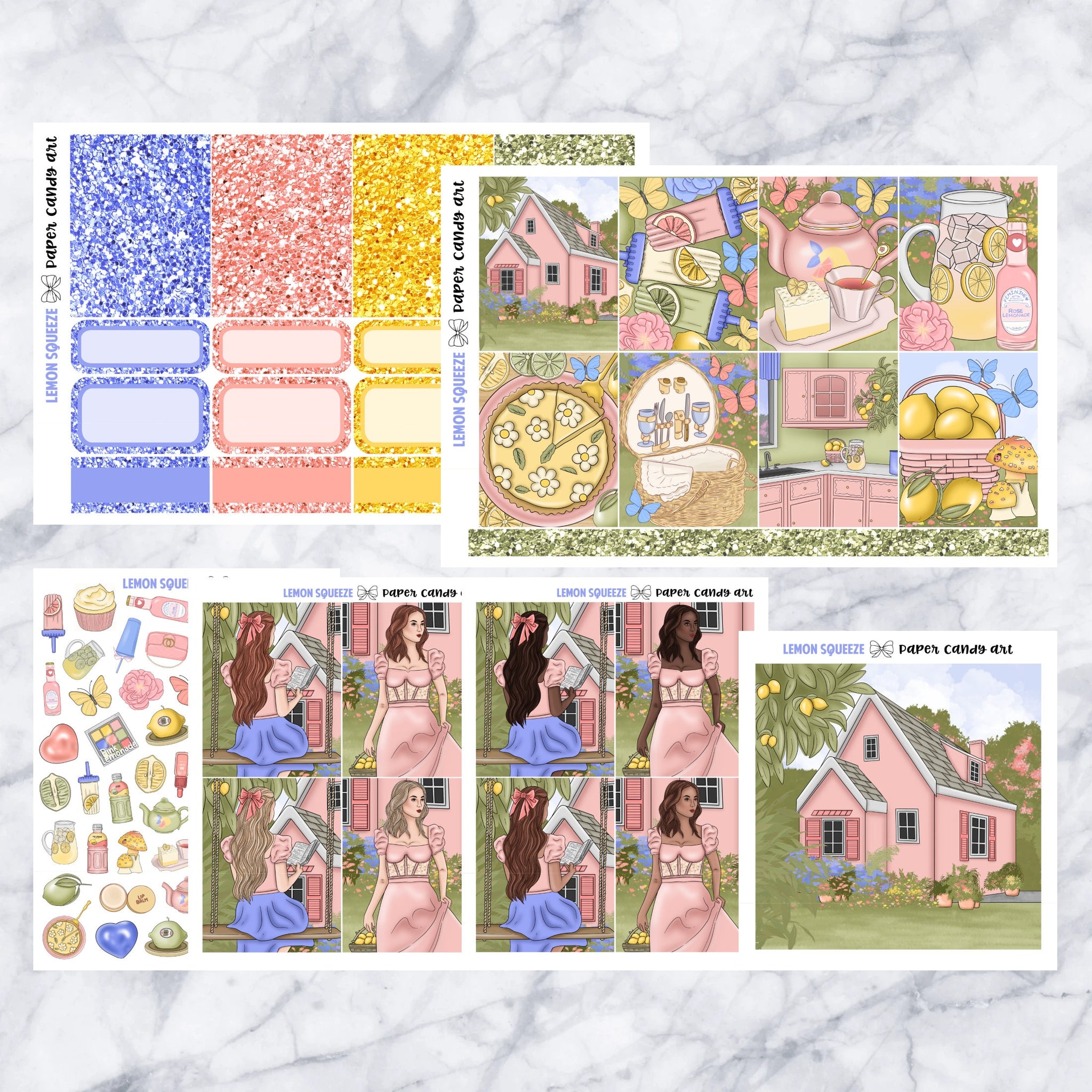 ADD-ONS Lemon Squeeze // Planner Stickers // double box, glitter headers, full boxes, deco, fashion girls