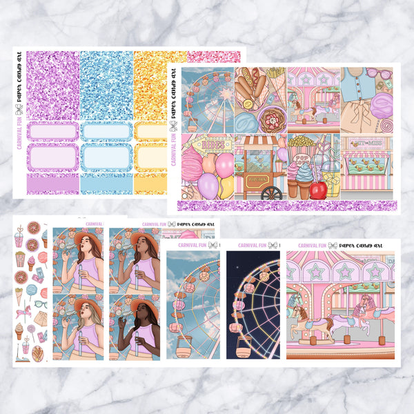 ADD-ONS Carnival Fun // Planner Stickers // double box, glitter headers, full boxes, deco, fashion girls