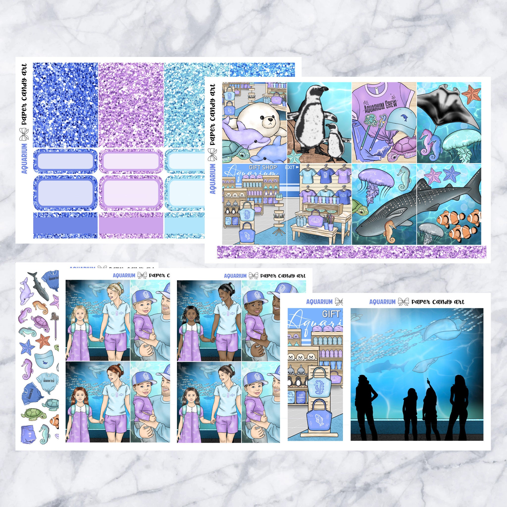 ADD-ONS Aquarium // Planner Stickers // double box, glitter headers, full boxes, deco, fashion girls