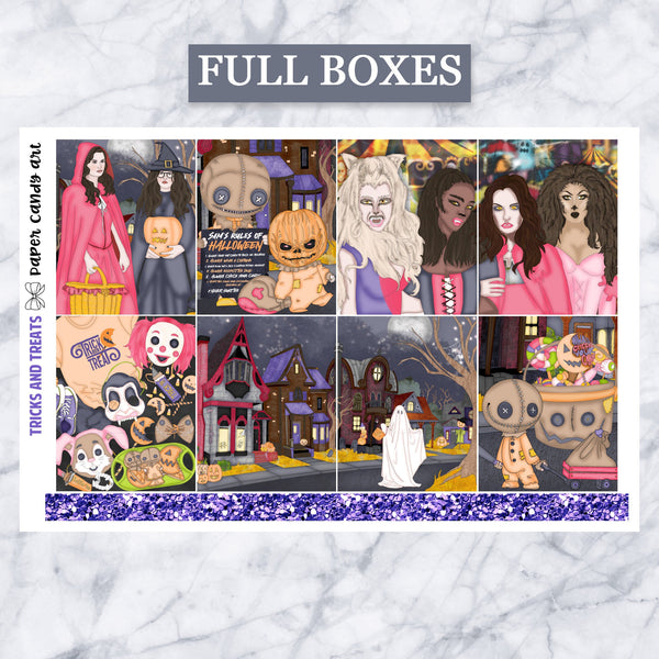 ADD-ONS Tricks and Treats // Planner Stickers // double box, glitter headers, full boxes, deco, fashion girls