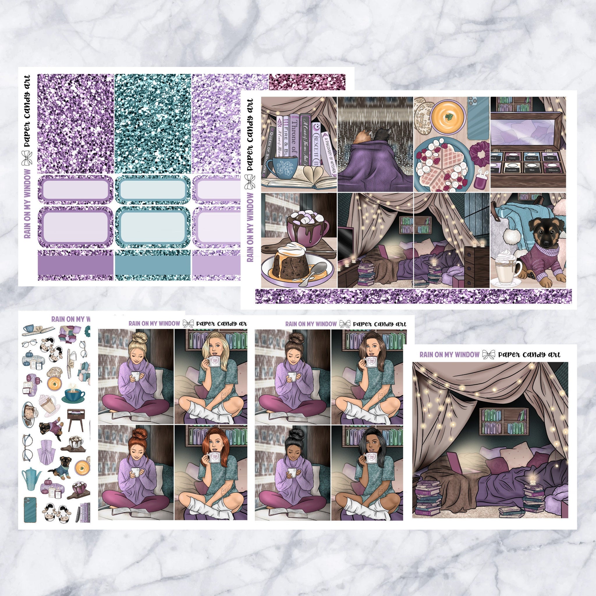 ADD-ONS Rain On My Window // Planner Stickers // double box, glitter headers, full boxes, deco, fashion girls