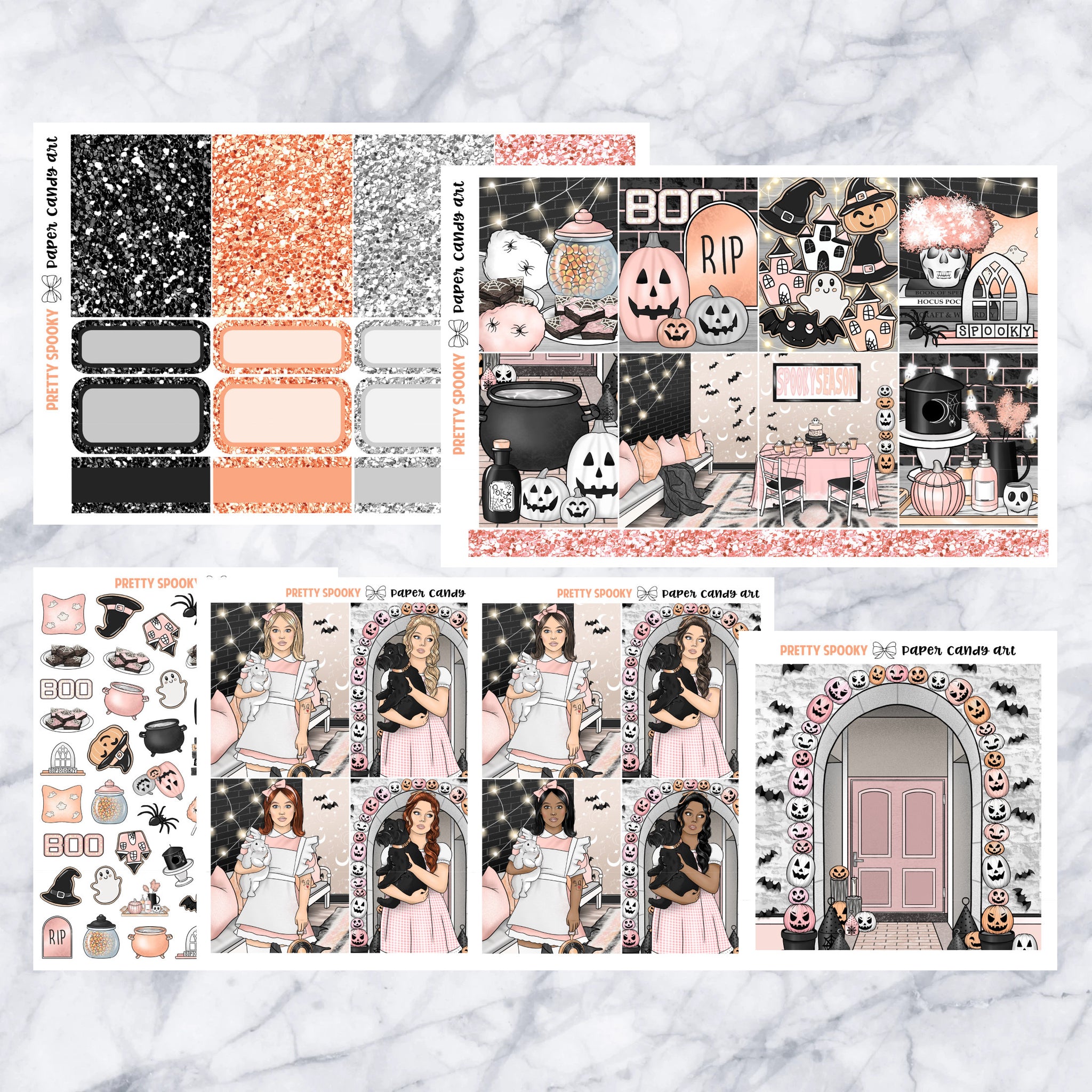 ADD-ONS Pretty Spooky // Planner Stickers // double box, glitter headers, full boxes, deco, fashion girls
