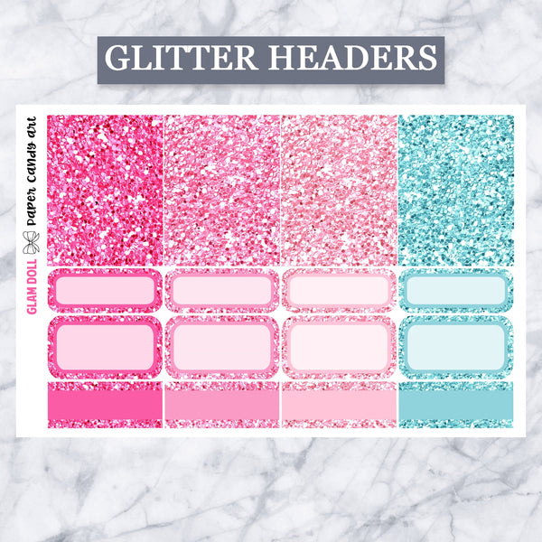 ADD-ONS Glam Doll // Planner Stickers // double box, glitter headers, full boxes, deco
