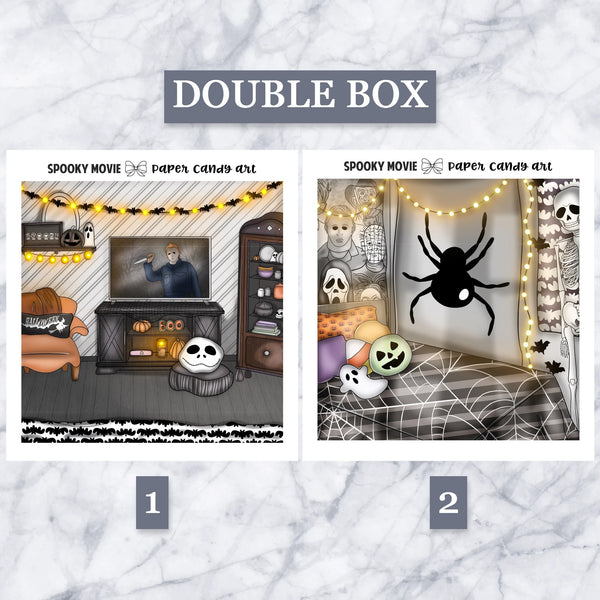 ADD-ONS Spooky Movie // Planner Stickers // double box, glitter headers, full boxes, deco, fashion girls