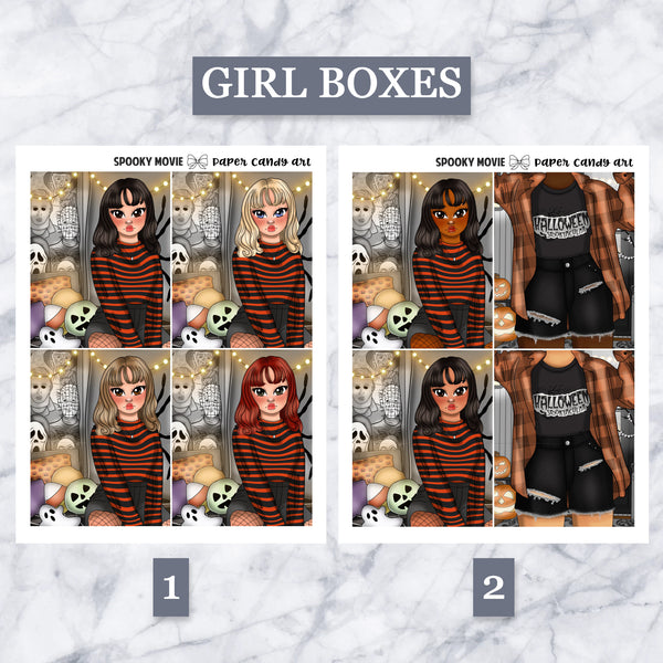 ADD-ONS Spooky Movie // Planner Stickers // double box, glitter headers, full boxes, deco, fashion girls