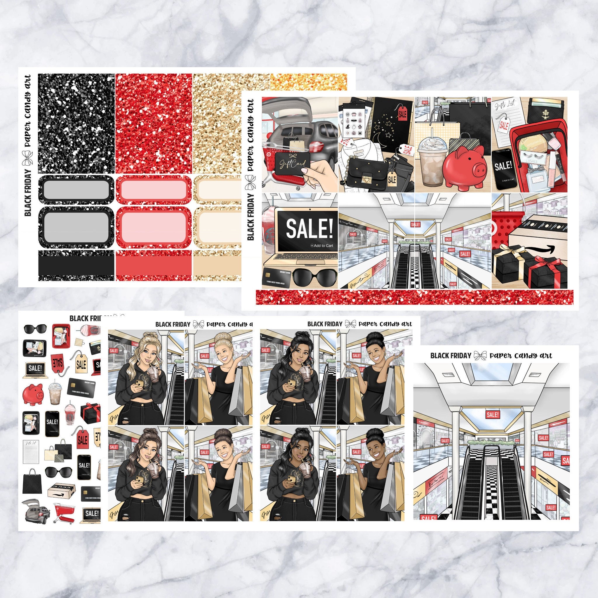 ADD-ONS Black Friday // Planner Stickers // double box, glitter headers, full boxes, deco, fashion girls