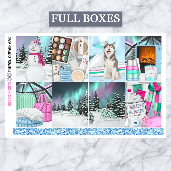 ADD-ONS Nordic Nights // Planner Stickers // double box, glitter headers, full boxes, deco, fashion girls