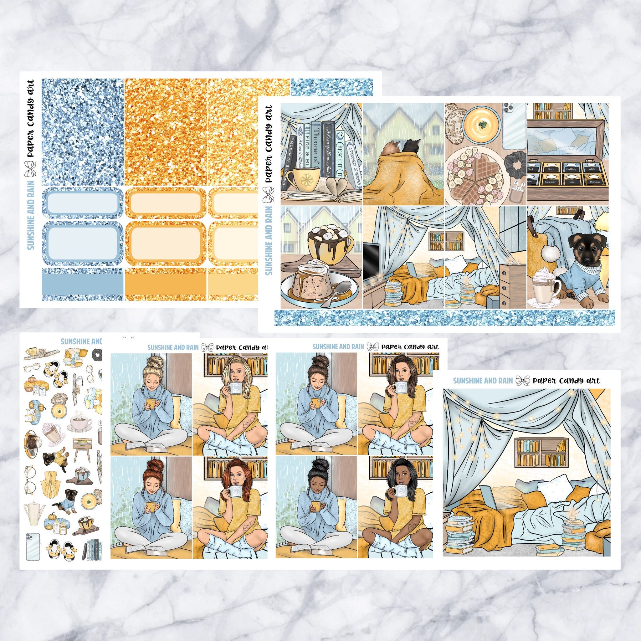 ADD-ONS Sunshine and Rain // Planner Stickers // double box, glitter headers, full boxes, deco, fashion girls