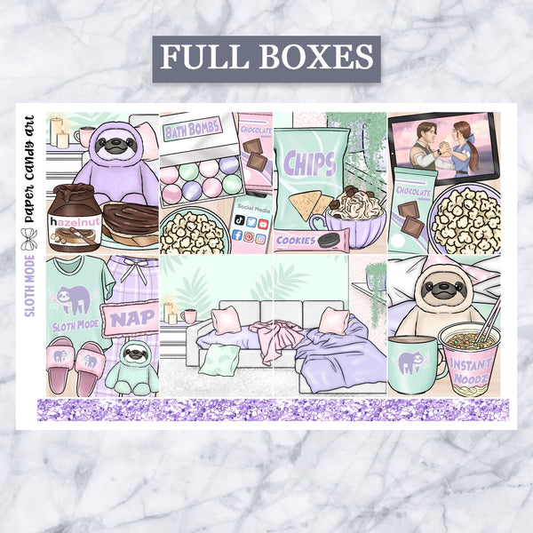 ADD-ONS Sloth Mode // Planner Stickers // double box, glitter headers, full boxes, deco, fashion girls