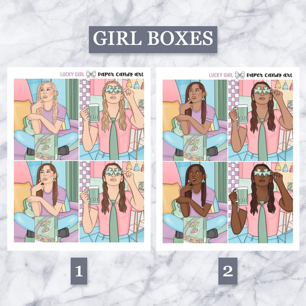 ADD-ONS Lucky Girl // Planner Stickers // double box, glitter headers, full boxes, deco, fashion girls