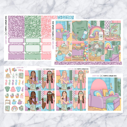 ADD-ONS Lucky Girl // Planner Stickers // double box, glitter headers, full boxes, deco, fashion girls