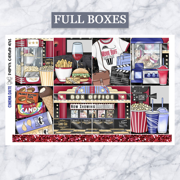 ADD-ONS Cinema Date // Planner Stickers // double box, glitter headers, full boxes, deco, fashion girls